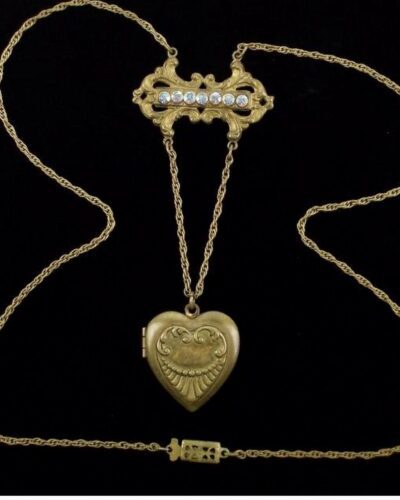 Beautiful, Patina Heart Gorgeous Vintage 1930s Art Deco Locket Necklace 24"