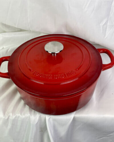 Large, 3.9 liter ‘Edging Casting’, Enameled Cast Iron Dutch Oven, Casserole Dish