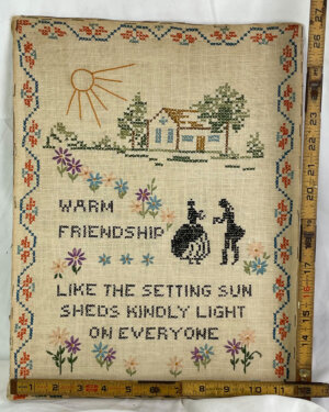 A Beautifully Preserved Hand Cross Stitch featured on Raw Linen