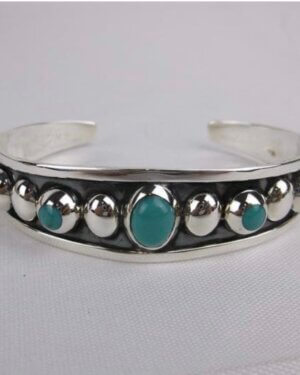 New Heavy Sterling Silver Turquoise Dot Cuff Bracelet 6-7.5"