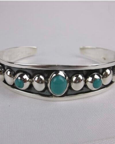 New Heavy Sterling Silver Turquoise Dot Cuff Bracelet 6-7.5"