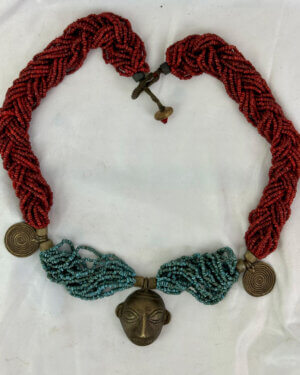 A Very unique,One-of-a-Kind Chief’s Turquoise, Coral, Brass Necklace