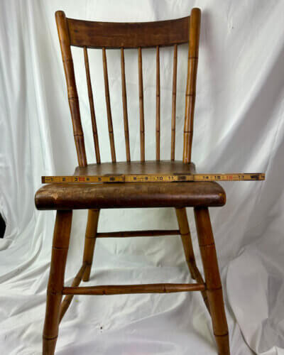 This very handsome New England Primitive Country Farmhouse Chair was originally created in The Berkshire Hills of Western Massachusetts. Manually constructed, by a skillful cabinet maker, this wonderful example of old-world craftsmanship has all the characteristics of a used functional New England antique. This too is a great piece to be added to a fun “mismatch “ set. Please review all of the photos in detail for a clear understanding of the condition of this piece, along with viewing the repairs that it has endured over the last 125 plus years. Country Wooden chairs, Farmhouse chairs, antique wooden chairs, antique furniture, antique barn stools, antique milking stools, garden chairs, garden stools