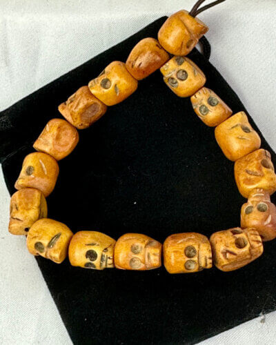 VINTAGE Hand Carved Antler Tibetan Skeleton Skull Bracelet