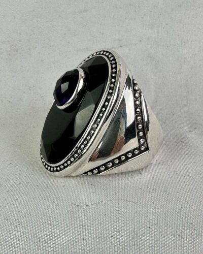 Mint ,Oversized Sterling Silver, Beveled Onyx, Purple Amethyst Ring, Size 7 - Image 6