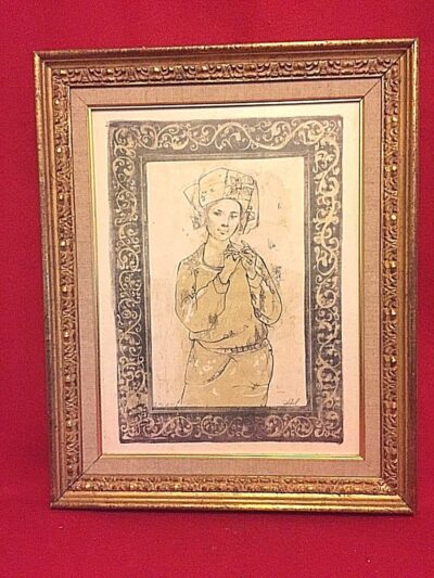 RARE Artist Proof,  Edith Hibel: IV  8/10 , Matted, Gold Wooden Frame